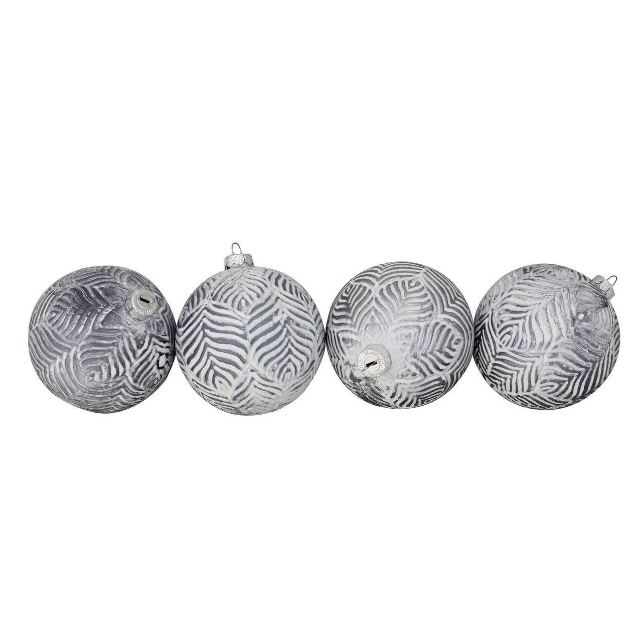Northlight Embossed Leaves Glass Christmas Ball Ornaments - 4" (100mm) - Gray - 4ct
